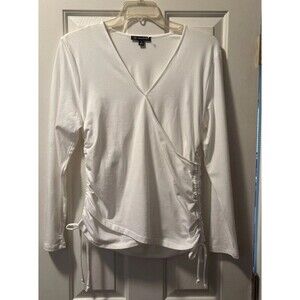 Inc International Concepts XL Long Sleeve  Shirt White w Ruching Ties At Side